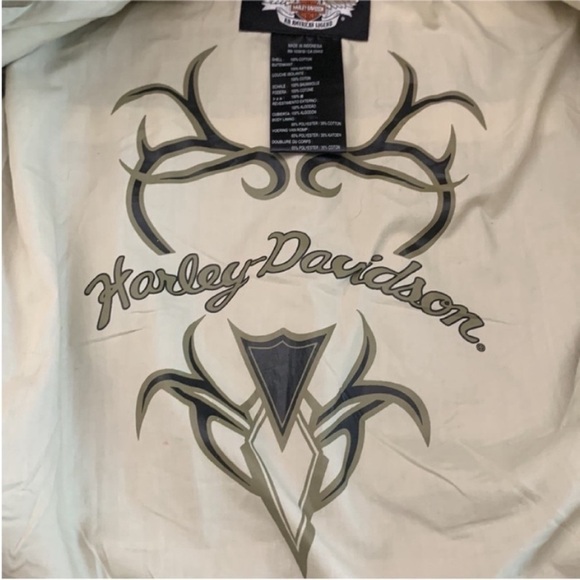 Harley Davidson‎ Tan Denim Asymmetrical Embroidered Worker Jacket Size XS - Picture 8 of 8